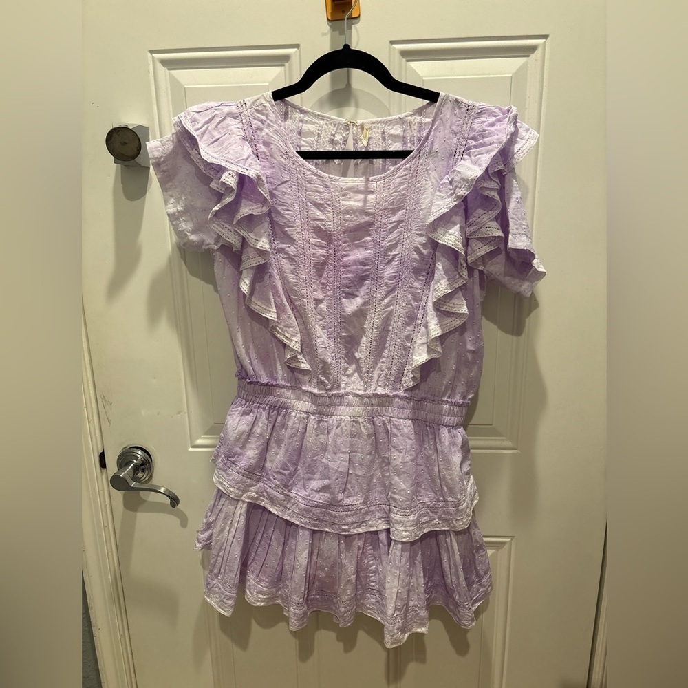 LoveShackFancy Natasha Mini Dress Ruffle Swiss Dot Tie Dye Violet - Picture 2 of 4